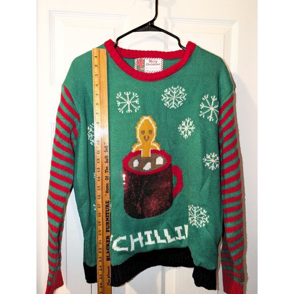 Ugly Christmas Sweater #CHILLIN Size Large Merry Christmas 100% Acrylic Merry - Picture 8 of 8